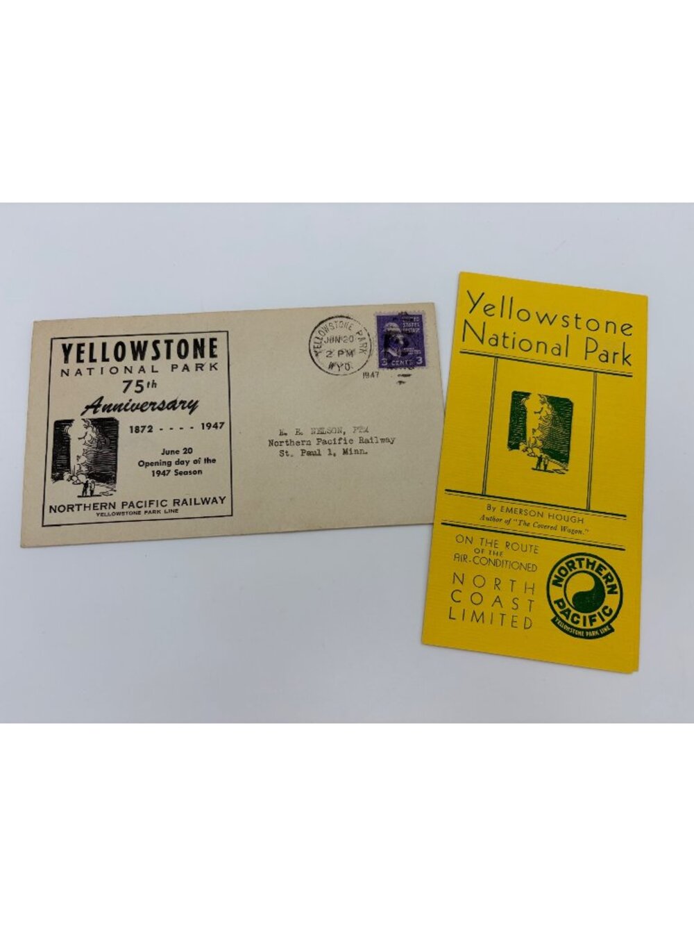 1947 Yellowstone 75th Anniversary Northern Pacific Railway Cover & 1938 Brochure